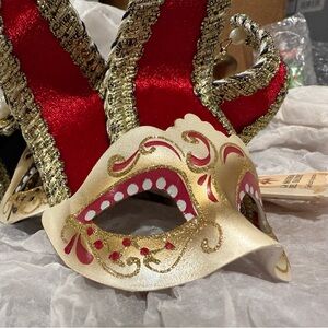 Vintage Pier One Hand Painted Venetian Theatre Mask, One of a kind, Red